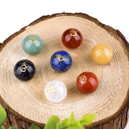 TGS Gems 7pcs Chakra Sphere Crystal Stones Natural Reiki Healing Crystals Gemstones with Engraved Chakra Symbol Chakra Stone Kit for Meditation Crystal - color: Ckl-yq