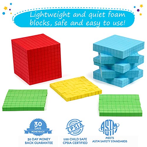 Simply Magic 131 PCS Foam Base Ten Blocks for Math - Place Value Blocks