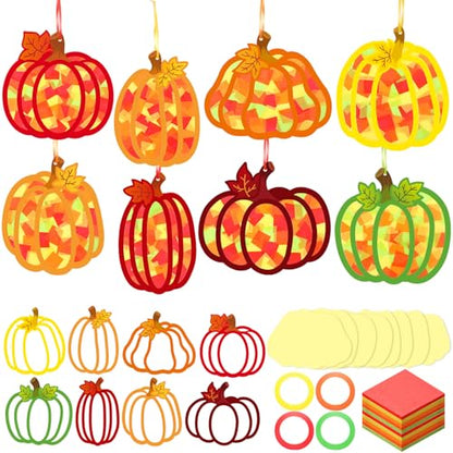 DoubleFill 48 Pcs Fall Pumpkin Suncatchers Craft DIY Stained Glass Pumpkin - style: Pumpkin