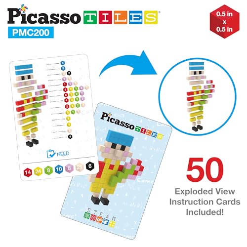 Picasso Cubes 0.5” Pixel Magnetic Puzzle Cube 200 Piece Mix & Match Sensory Toys STEAM Education Learning Building Block Magnets Children Construction Toy Set Stacking Magnet Creative Kit PMC200 - style: 200pc