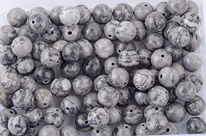 Natural Stone Beads 100pcs Round Genuine Real Stone Beading Loose Gemstones Hole Size 1mm DIY Smooth Bead for Bracelet Necklace Earrings Jewelry Making (Map Jasper, 8mm) - color: Map Jasper, size: 8mm