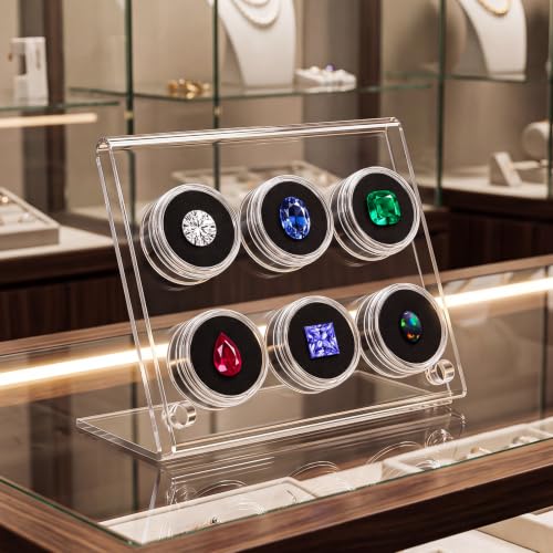 Yalikop Acrylic Gem Jar Display Stand for Gemstones, Stand with 6 Jars - style: Stand with 6 Jars