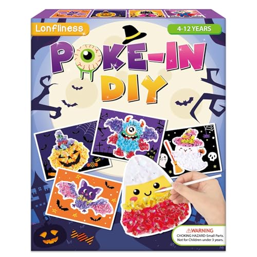 Lonfliness 8 Pcs Halloween Poke in Craft Kits for Kids Mess Free DIY Art - style: Halloween
