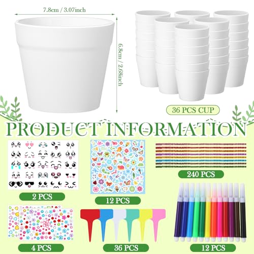 Funnymoom 36 Pcs Paintable Flower Pots Kit, Back to School Craft Kit - style: Cute
