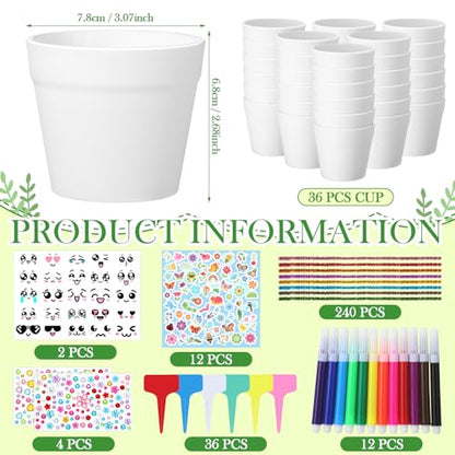 Funnymoom 36 Pcs Paintable Flower Pots Kit, Back to School Craft Kit - style: Cute