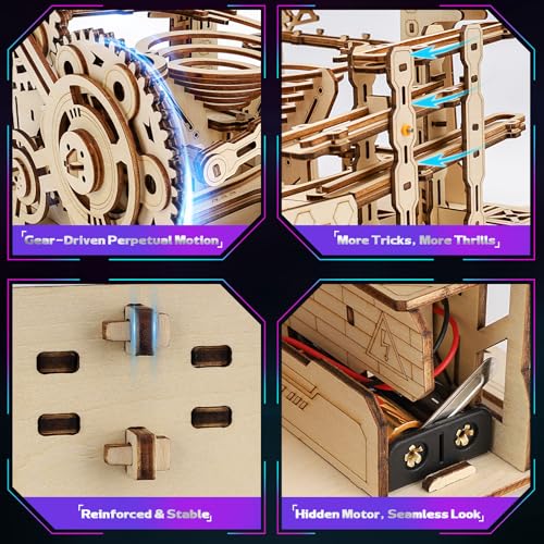 Upgraded Motorized 3D Wooden Puzzles for Adults Marble Run Set, 236-Piece Mechanical Model Kit, STEM Building Project & Unique Gift for Men, Women, Teens, Christmas Birthday Gift