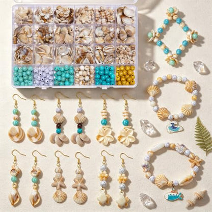 DIY Bead Kit for Jewelry Making, 8MM Two-Tone Acrylic Beads Ocean & Bohemian Style Faux Turquoise Bead White Crack Bead for Summer Beach Necklace Earring Bracelet Craft DIY Accessory (Camel+Blue) - color: Camel+Blue