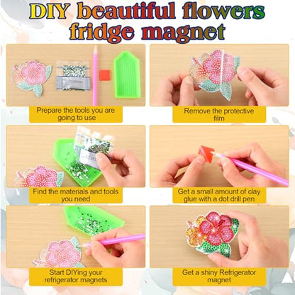 Remuuly 30 Pcs Hawaiian Diamond Painting Magnets Diamond Art Kits for Adult - color: Floral