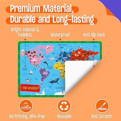 6 Pack Placemats for Kids, Non-Slip Washable, Reusable Alphabet, Number, Shape & Color, Universe, Map, Different Themed Educational Table Mats for Home, Kindergarten, Classroom, Nursery - style: Education-D