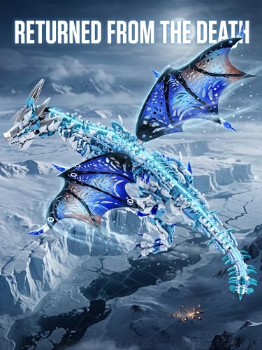 Mechanical Ice Dragon Building Set, 1646 Pieces Large Fantasy Model Kit with Articulated Flapping Wings, Blue Mythical Creature Decor for TV Series Fans Compatible with Major Brands