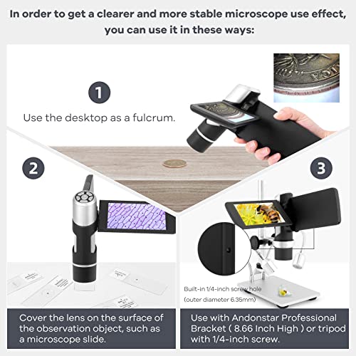 Andonstar AD203 Digital Coin Microscope for Error Coins with Metal Stand - color: Black+Pro Bracket, Slides