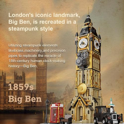 BRICKKK PANTASY Architecture Big Ben Building Set - Steampunk Clock Tower Construction Kit for Adults and Teens, Famous Landmarks London Model, Collectible Building Bricks Toys