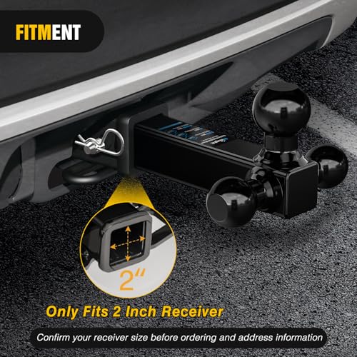 Nilight Tri-Ball Trailer Hitch Mount 1-7/8",2",2-5/16" Fits 2" Receiver - color: 2" hitch 3 ball