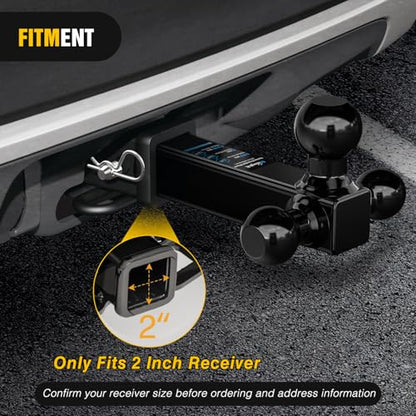 Nilight Tri-Ball Trailer Hitch Mount 1-7/8",2",2-5/16" Fits 2" Receiver - color: 2" hitch 3 ball