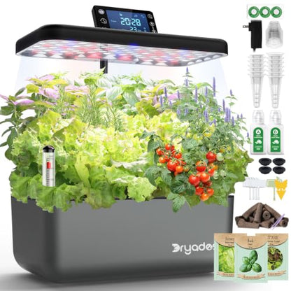 Hydroponics Growing System Kit with Seeds, 12-Pod Indoor Garden with 24W Full-Spectrum LED Grow Light, Smart LCD Control and 7L Water Tank for Herbs, Lettuce, Vegetables and Flowers(Black) - color: black
