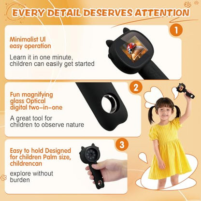 Microscope for Kids 500x Magnification,4X Zoom Mini Pocket Handheld Microscope with 2.0" Screen for Toddlers-STEM Educational Science Kit Toddler for Boys Girls Aged 3-12(Black) - color: Black