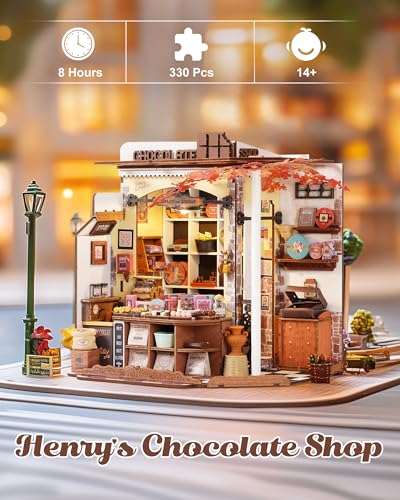 Rolife Henry's Chocolate Shop DIY Miniature Dollhouse Kit Gift for Adults