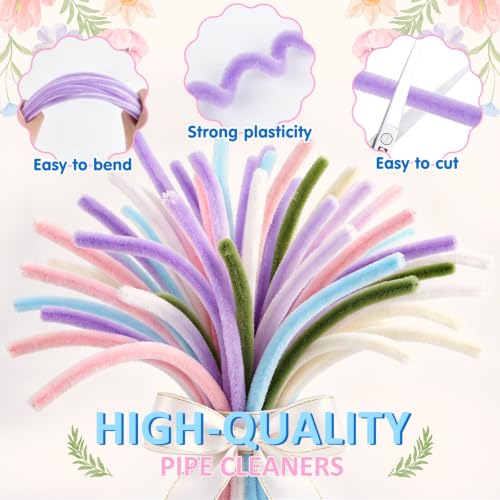 Anyeve 1800 PCS Pipe Cleaners Craft, Pipe Cleaner Flower Kit in 7 Colors, Chenille Stems Bouquets, Fluffy Pipe Cleaners, Ribbons and Flower Paper, Instructions for Easy Operation, DIY Enthusiasts - color: 1800PCS-7 Color