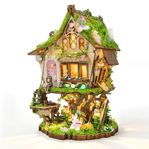 Fairy Treehouse Book Nook Kits for Adults with Warm LED Lights - color: Rowan's Tree House