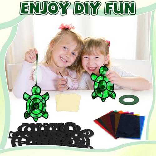 QOUBAI 32 Sets Turtle Suncatchers Craft Kit DIY Window Stained Glass Effect Sea Animals Paper Crafts for Home School Classroom Decoration Kid Ocean Sea Birthday Gift Creative Art Project Activity Game - style: Turtle