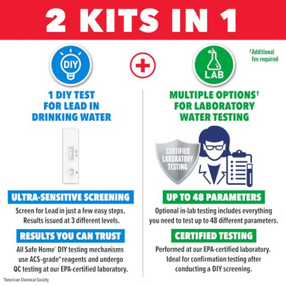 Safe Home® DIY Lead in Drinking Water Test Kit – Advanced Detection to 4 PPB – 5-Minute Test – 3 Levels of Test Results + Optional Testing at Our EPA-Certified Lab – Made in the USA – (1 Pack) - color: Single Pack