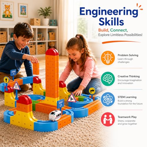 klick Rail Electric Train Set, Anti-Gravity Modular 3D Track Building Toys with Remote Control, Infinity Racer STEM Educational Toys Gift for Toddlers Kids Boys Girls Ages 2-8 - color: Red1