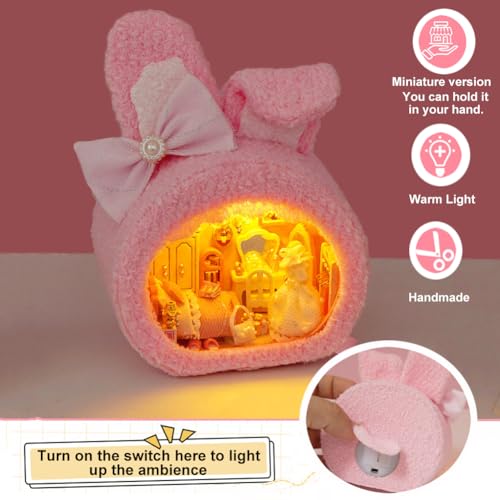 DIY Miniature House Kit, Cute Animal Style Wood Dolls House Model With LED Light - Creativity Gift for Women and Adults - color: E