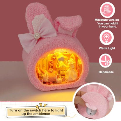 DIY Miniature House Kit, Cute Animal Style Wood Dolls House Model With LED Light - Creativity Gift for Women and Adults - color: E