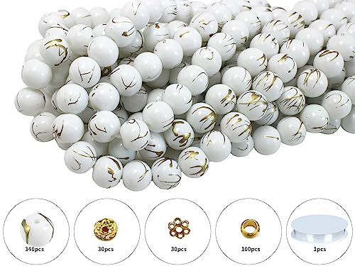 10mm White Glass Beads Kit 500pcs for Jewelry Making - size: 10mm White #364