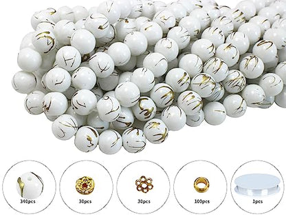 10mm White Glass Beads Kit 500pcs for Jewelry Making - size: 10mm White #364