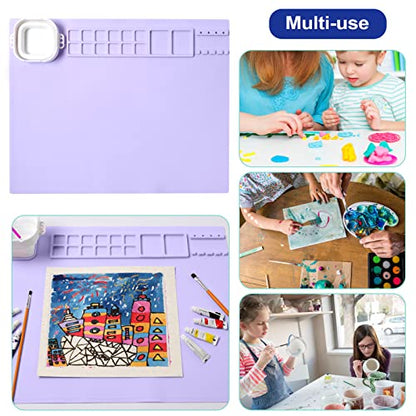 AWOKE Silicone Painting Mat - 20"X16" Silicone Art Mat with 1 Water Cup for Kids - Craft Mat has12 Color Dividers - 2 Paint Dividers (Purple) - color: Lavender