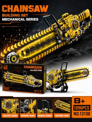 Mechanical Chainsaw Building Blocks Set - 19.7" Movable Tool Model