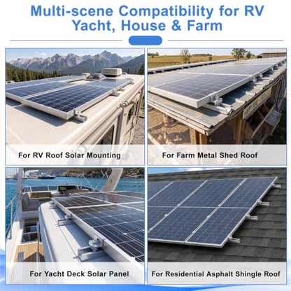 Solar Panel Mounting Kit -10 Rails,4 End+6 Mid Clamps,20 Screws,1 Allen Key for 4 Panels Side by Side,DIY Installation,Anodized Aluminum,Fits 1.18″ to 1.38″ Frames,Rustproof,for RV/Boat/Home Roofs