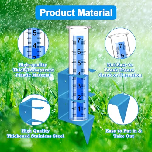 Rain Gauge Outdoor, 7" Capacity Large Rain Gauge Outdoors (Blue) - color: Blue