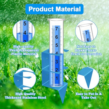 Rain Gauge Outdoor, 7" Capacity Large Rain Gauge Outdoors (Blue) - color: Blue