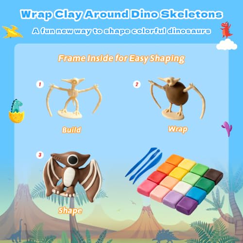 DMTXCRP Air Dry Clay Dinosaur Kit for Kids, 12 Dino Skeleton Craft Set - color: Dino
