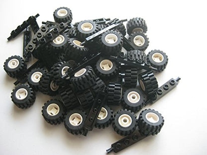 LEGO City Complete Wheel Assembly Lot, 20 Black Axles, 40 Black Rubber Tires, 40 White Wheels