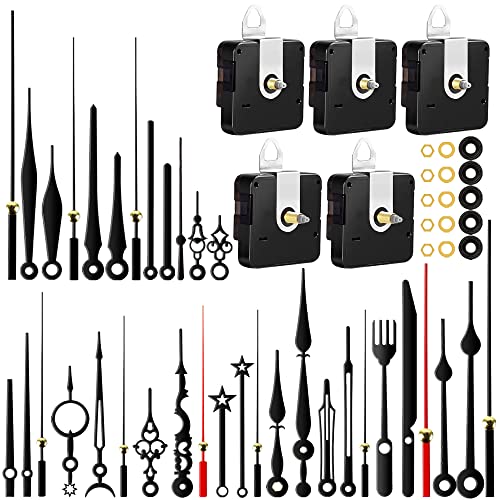 5pcs High Torque Quartz Clock Movement Mechanism Replacement Clock Kit with 12 Different Pairs of Hands Clock for DIY Handicrafts Repair Clock Parts Shaft Lengths 13mm 18mm
