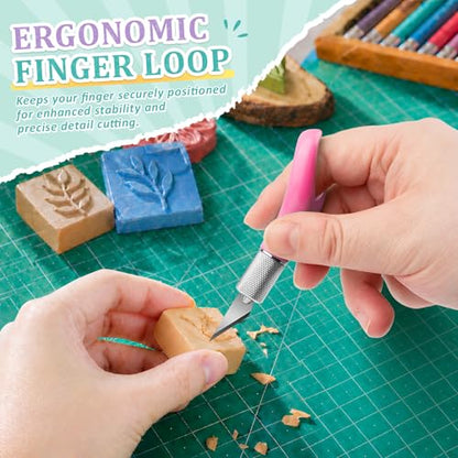 DIYSELF Fingertip Craft Knife, Detail Hobby Knife with 5 Extra #11 Blades - color: Pink