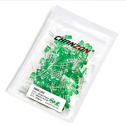 CHANZON 100 pcs 5mm Blinking Green LED Diode Lights 1.5Hz Flashing - color: G) Diffused Green (100pcs)