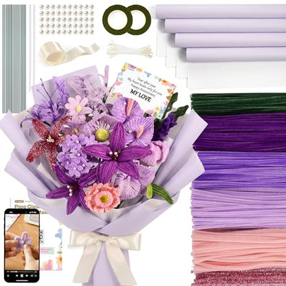 Caydo 700PCS Pipe Cleaner Flower Kit, Purple Craft Chenille Stems Bulk - color: Purple Flowers, style: 620 PCS