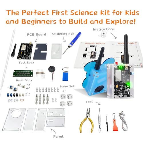 eUda+ STEM Walkie-Talkies Kit for Kids Ages 12-17 Electronic Gifts for Boys 12-14 Stem Toys for Ages 13-16 Teen Boys 13+ Gift Ideas Soldering Practice Kit for Beginners (Soldering Version, BTB) - color: Soldering Version, Bear-transparent Blue (Btb)