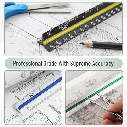 Mr. Pen- Architectural Scale Ruler, 12 Inch, 3 pcs - color: Black & Silver, size: 3 Pack