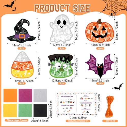 Feifeiya 24 Set Halloween Suncatcher Crafts with Tissue Paper Ornaments - style: Halloween