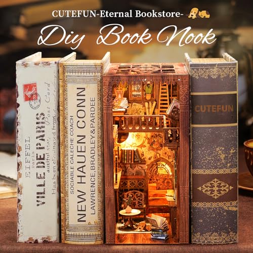 Cutefun Book Nook Kit Library - DIY Miniature Booknook Kit for Adults