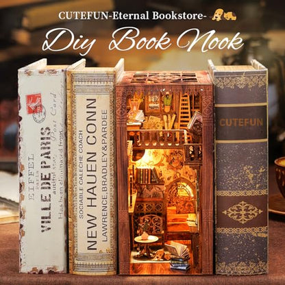 Cutefun Book Nook Kit Library - DIY Miniature Booknook Kit for Adults