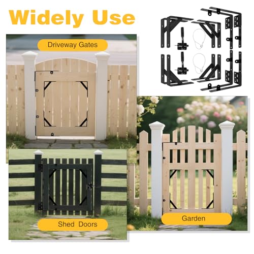 Anti Sag Gate Kit, 2 Set Gate Corner Brace Bracket,Heavy Duty No Sag Kit for Wooden Fence Gate with Self-Locking Gate Latch for Driveway, Corral Gates, Wood Windows - size: Double Gate kit