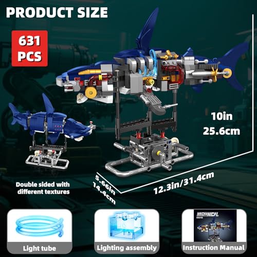 Mechanical Shark Building Set with LED Lights for Kids,Boys 8-12+ - color: Shark