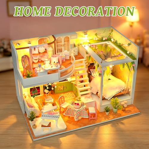 DIY Miniature House Kit, Dollhouse Kit w/Dust Cover Adult, Greenhouse
