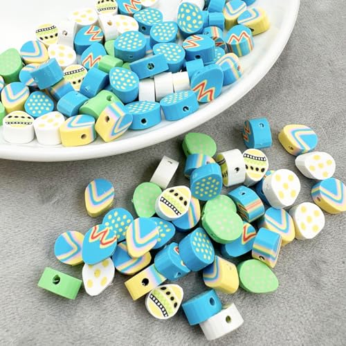 100Pcs Egg Handmade Polymer Clay Beads, 10mm Easter Egg Polymer Clay Spacer Beads for Women Jewelry Making DIY Charms Bracelet Necklace Hair Clip Accessories Handmade Craft - color: egg